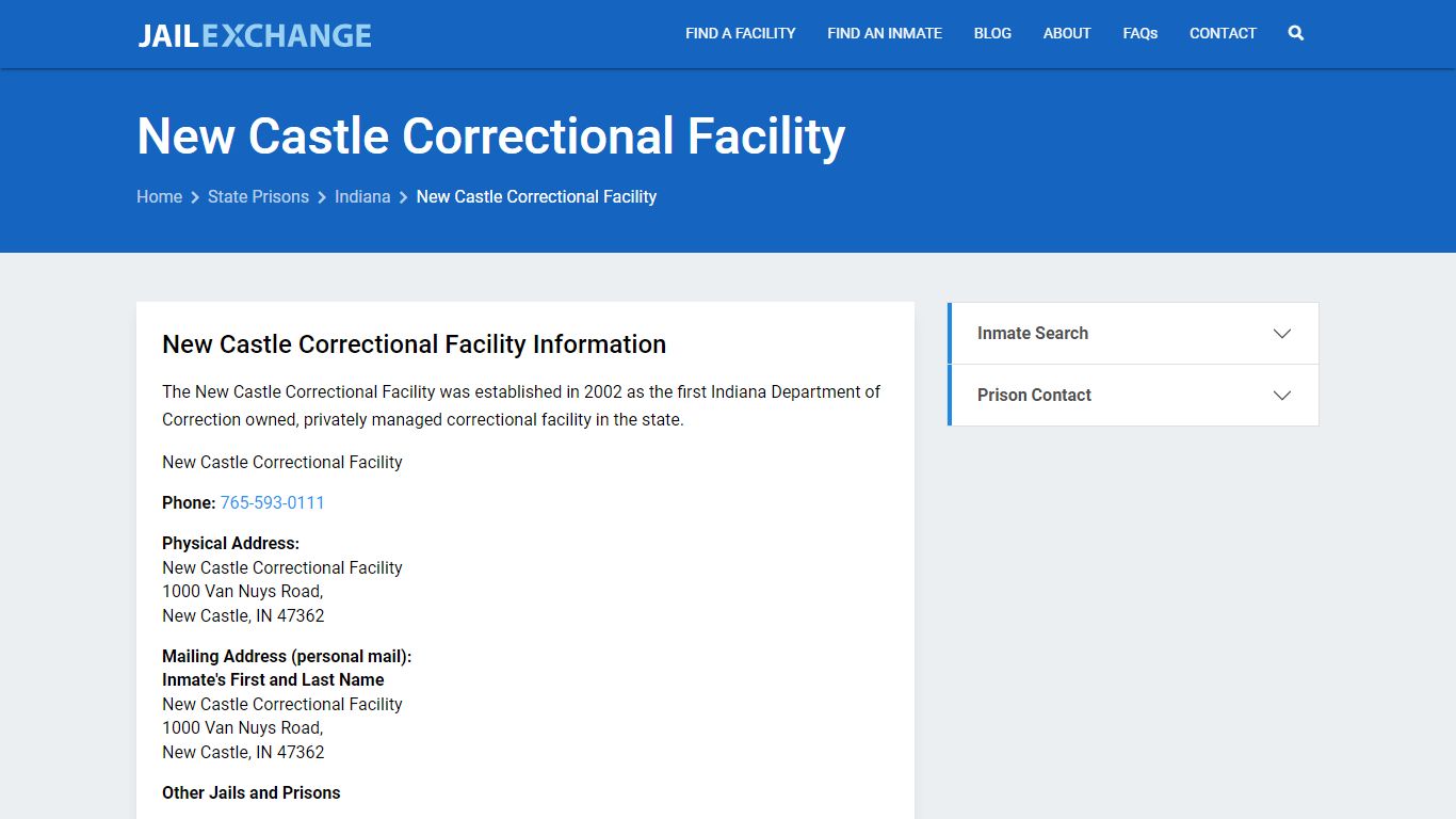 New Castle Correctional Facility Inmate Search, IN - Jail Exchange